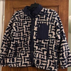 Navy and Cream Patterned Fleece Jacket